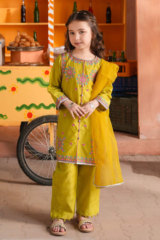 Girls Cotton Jacquard 3Pcs- Green