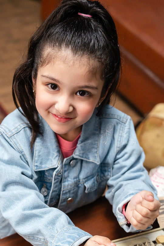 Girls Denim rigid Woven Jacket Bow-LT.Blue