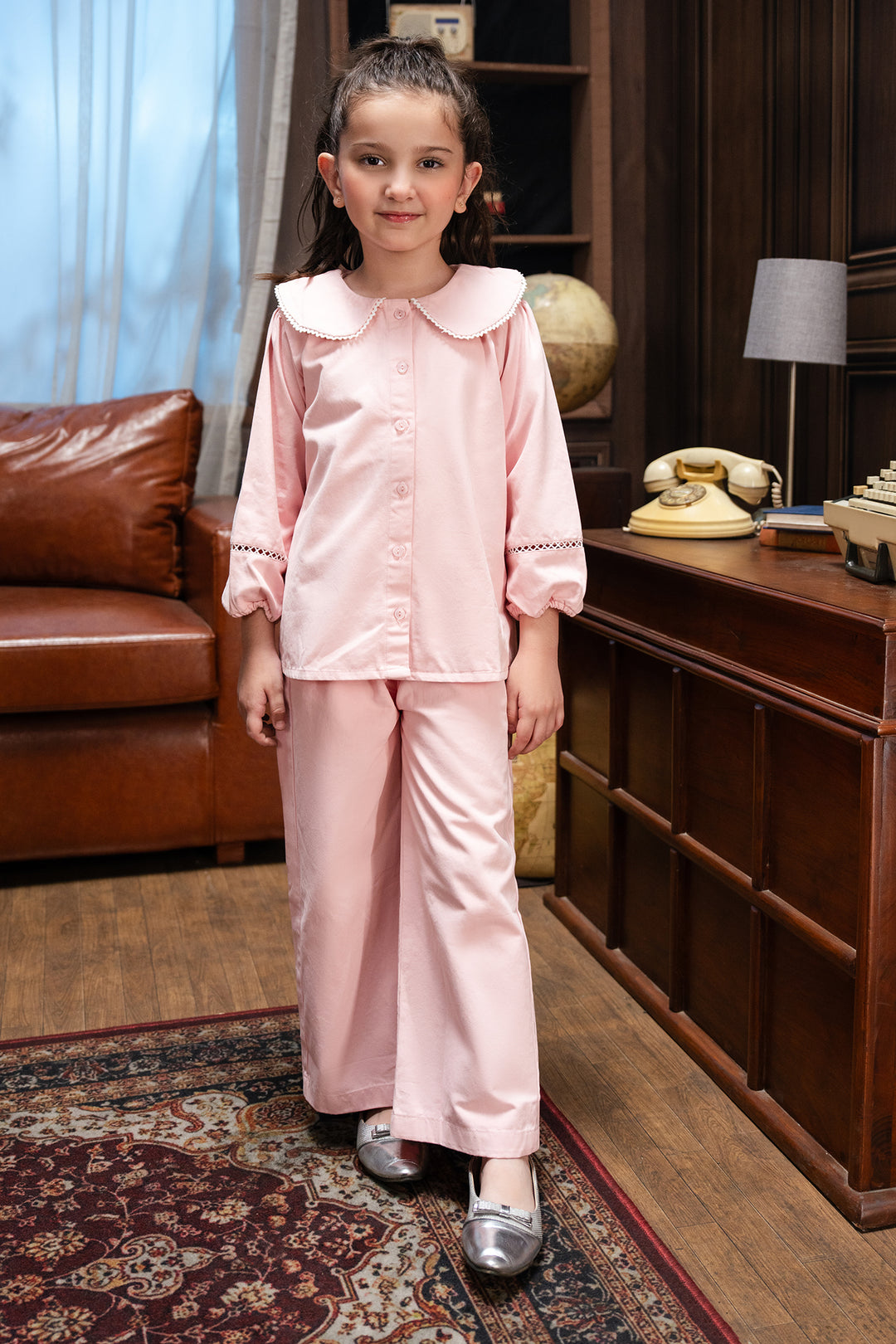 Girls Cotton Twill Co-Ord Set Chunky (Pink)