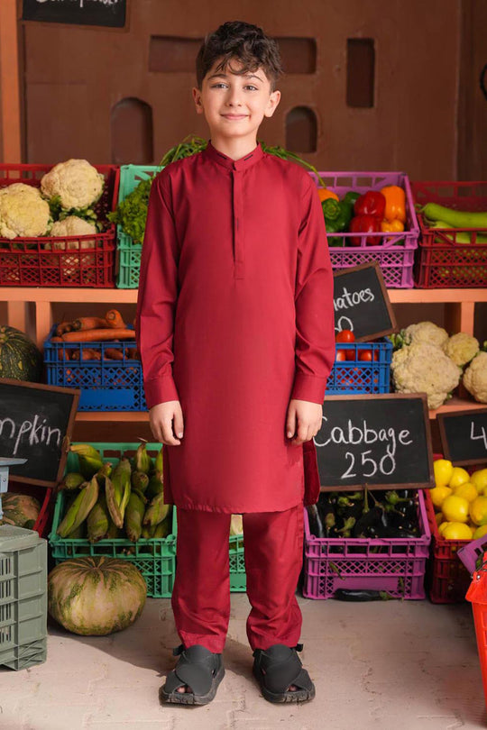 Boys Poly Viscose Kurta Pajama (Cut Placket) -RED