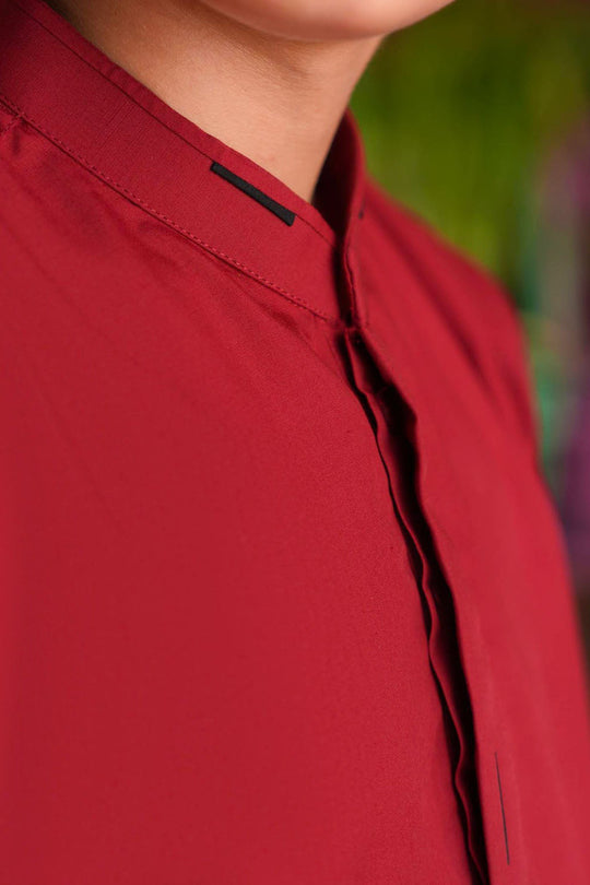 Boys Poly Viscose Kurta Pajama (Cut Placket) -RED
