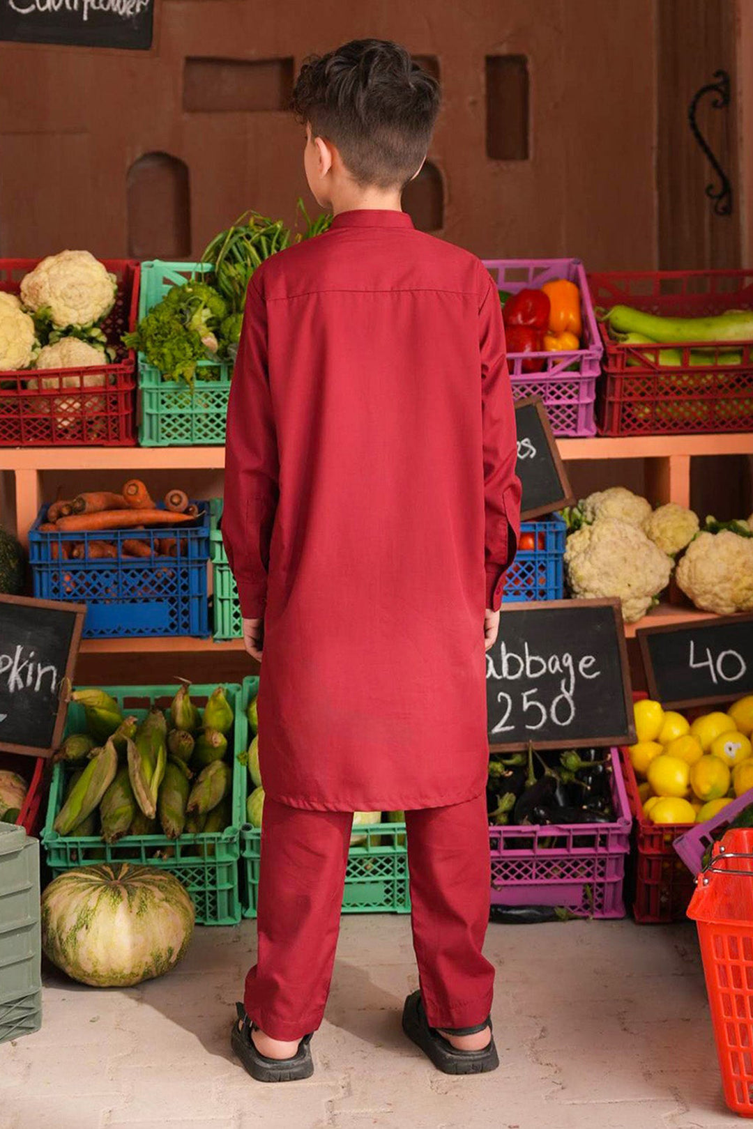 Boys Poly Viscose Kurta Pajama (Cut Placket) -RED
