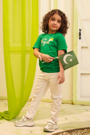 Girls Poly Cotton Jersey Shining Star T-Shirt – Green