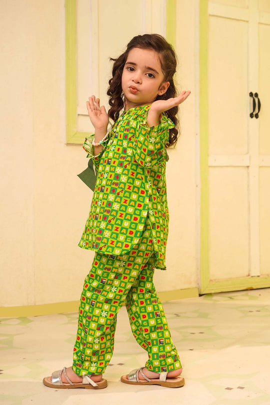 Girls Poly Net Printed 2Pcs Suit 14 August Ind-L.Green
