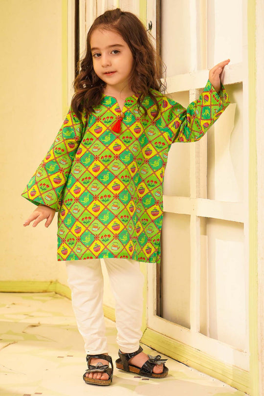Girls Cotton Printed Kurti Kettle And Flowers Ind-Multi
