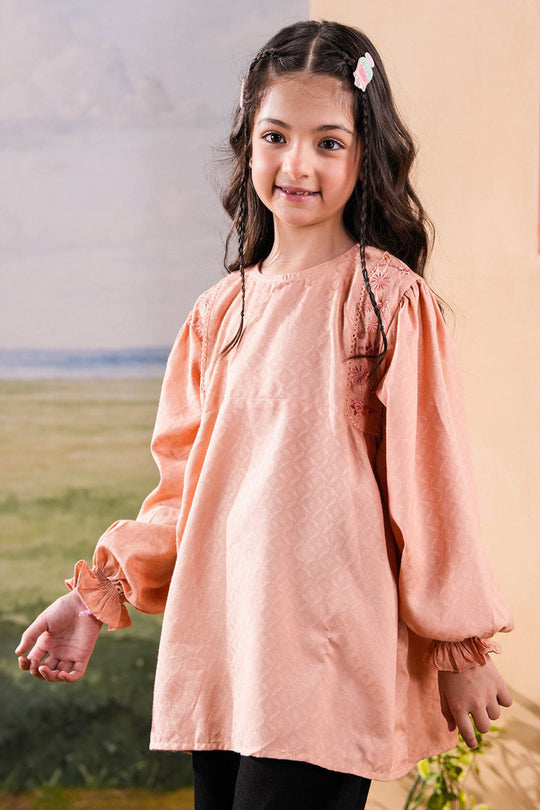 Girls Jacquard Embroidered Top Bloom - Peach