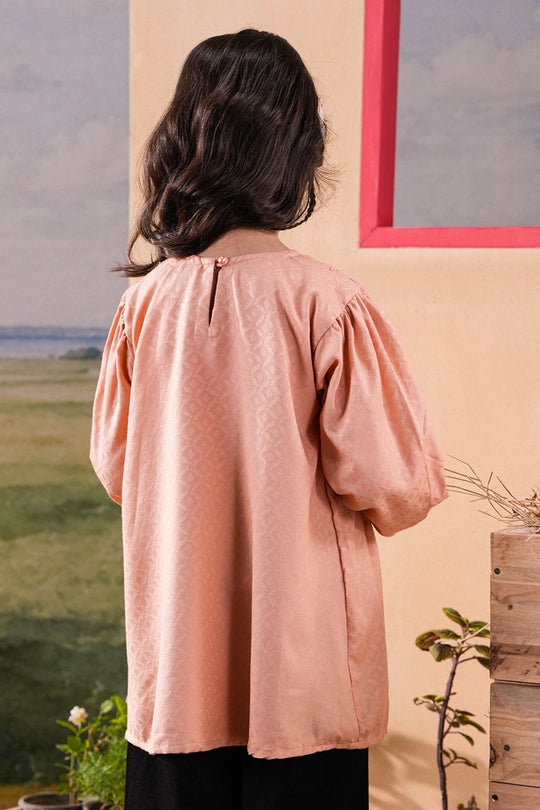 Girls Jacquard Embroidered Top Bloom - Peach