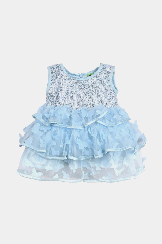 Infant Girls Sequence Fancy Frock Little Butterfly-LT.Blue