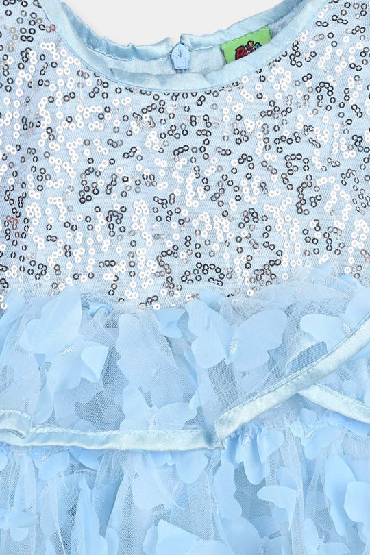 Infant Girls Sequence Fancy Frock Little Butterfly-LT.Blue