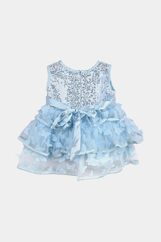 Infant Girls Sequence Fancy Frock Little Butterfly-LT.Blue
