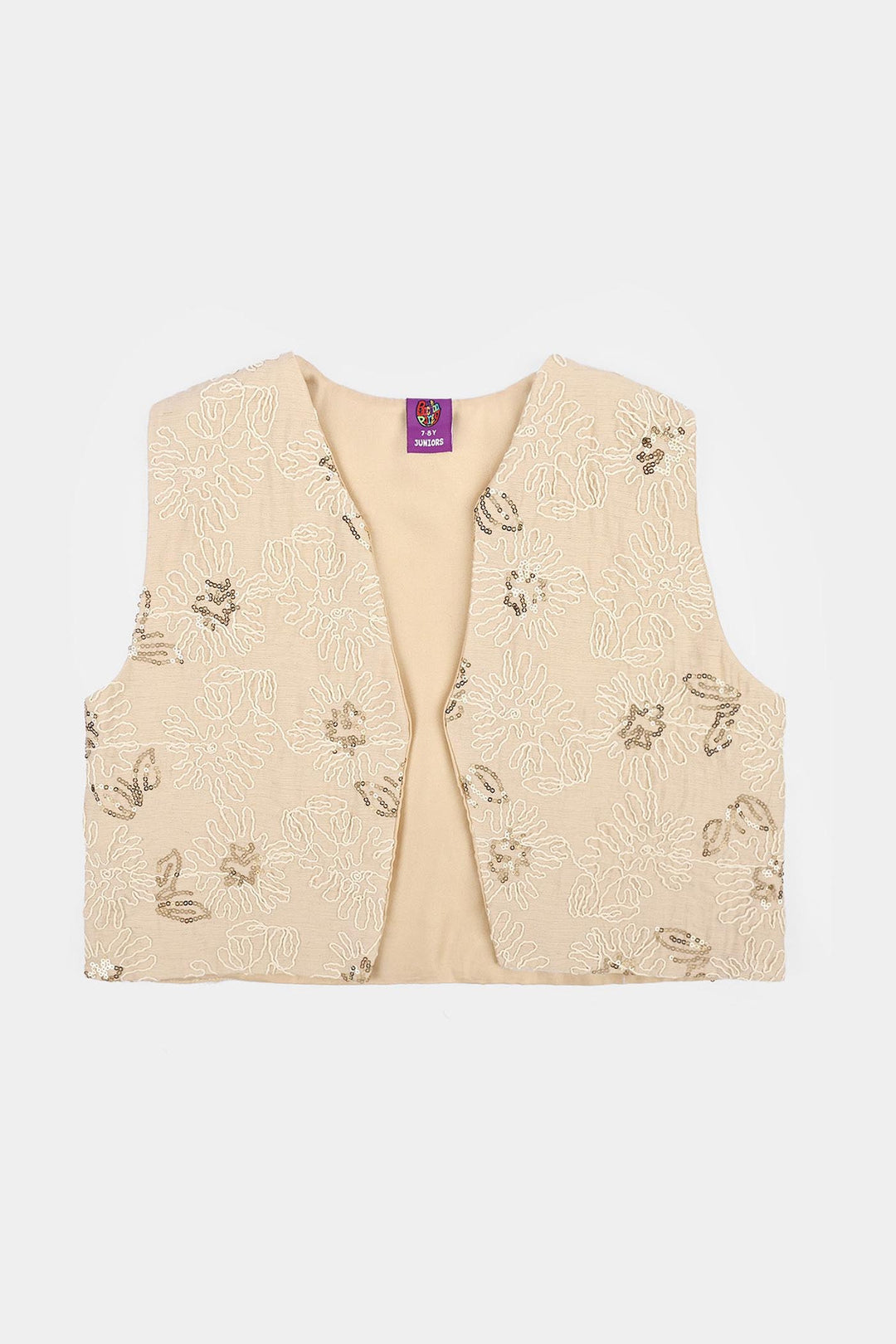 Girls Polyester Waist Coat Goldy - Beige