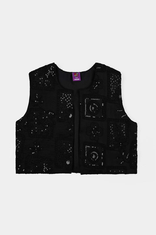 Girls Polyester Waist Coat Moon - Black