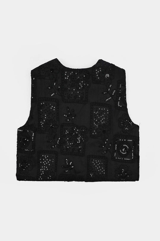 Girls Polyester Waist Coat Moon - Black