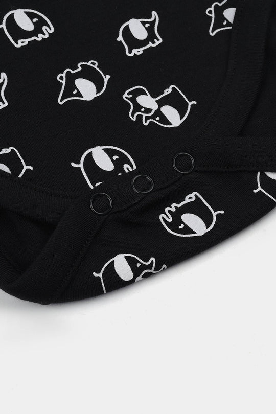 Infant Boys Cotton Interlock Romper F/S LITTLE ELEPHANT - BLACK