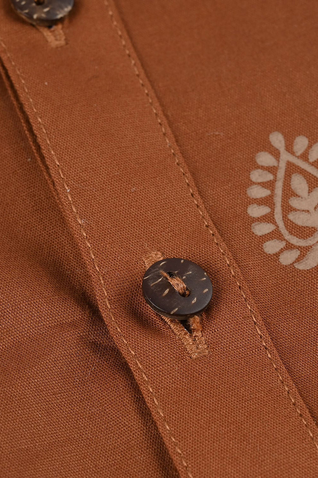 Boys Cotton Poplin Printed Kurta (Brown Blended)-BROWN