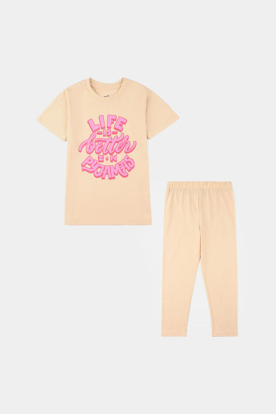 Girls PC Jersey Night Suit (Life is Better) – Brazilian Sand