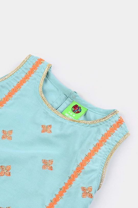 Infant Girls poly cambric Fancy 2Pcs Little Neon-Mint Green
