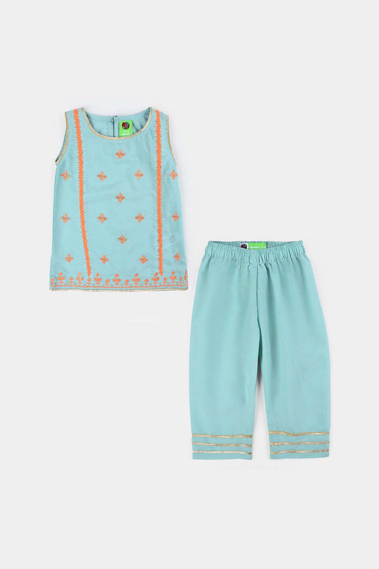 Infant Girls poly cambric Fancy 2Pcs Little Neon-Mint Green