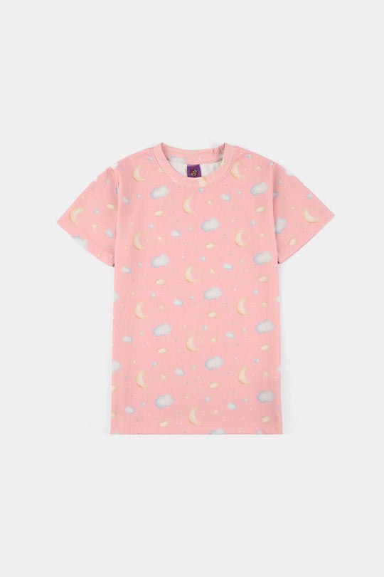 Girls Jersey/Terry Night Suit (Star & Moon) – Pink