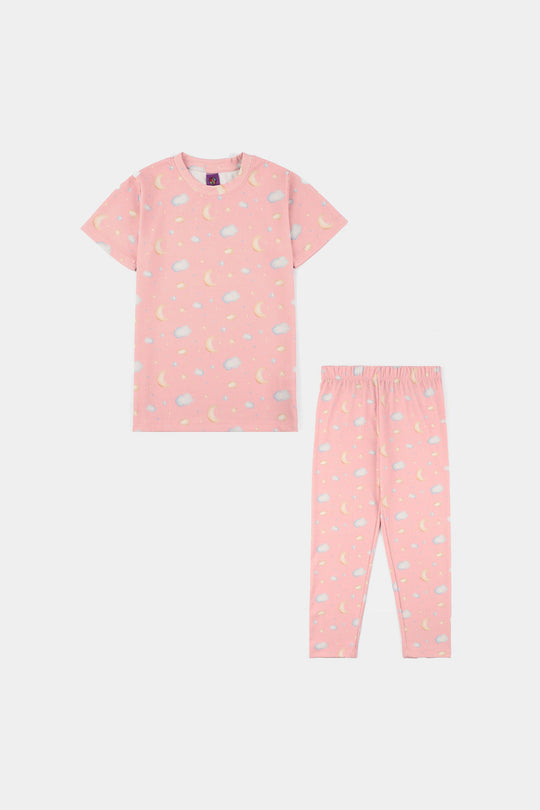 Girls Jersey/Terry Night Suit (Star & Moon) – Pink