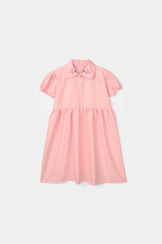 Infant Girls Poly Twill Embroidered Frock Pink Beauty - Pink