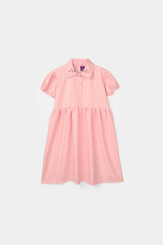 Girls Poly Twill Embroidered Frock – Pink