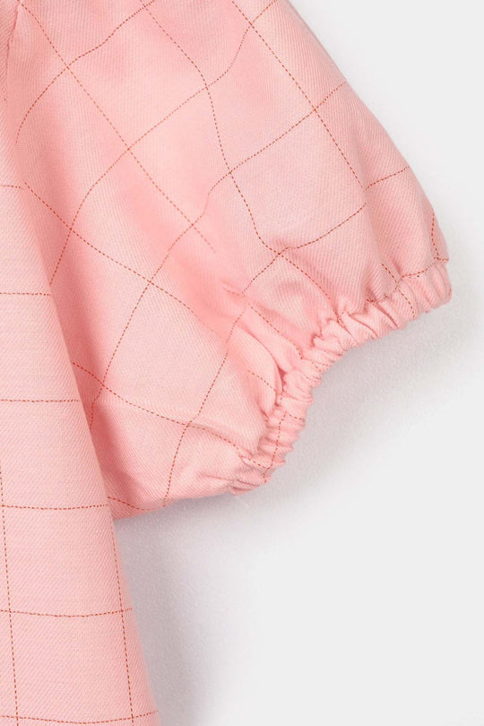 Girls Poly Twill Embroidered Frock – Pink