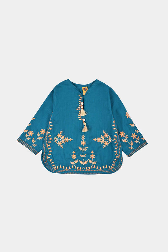 Girls Cotton Slub EMB 2 Pc Suit Noori-BLUE