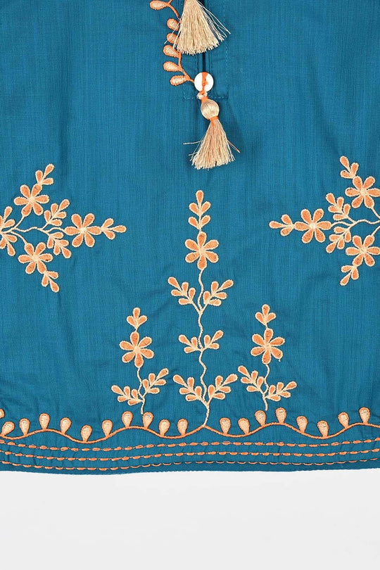 Girls Cotton Slub EMB 2 Pc Suit Noori-BLUE
