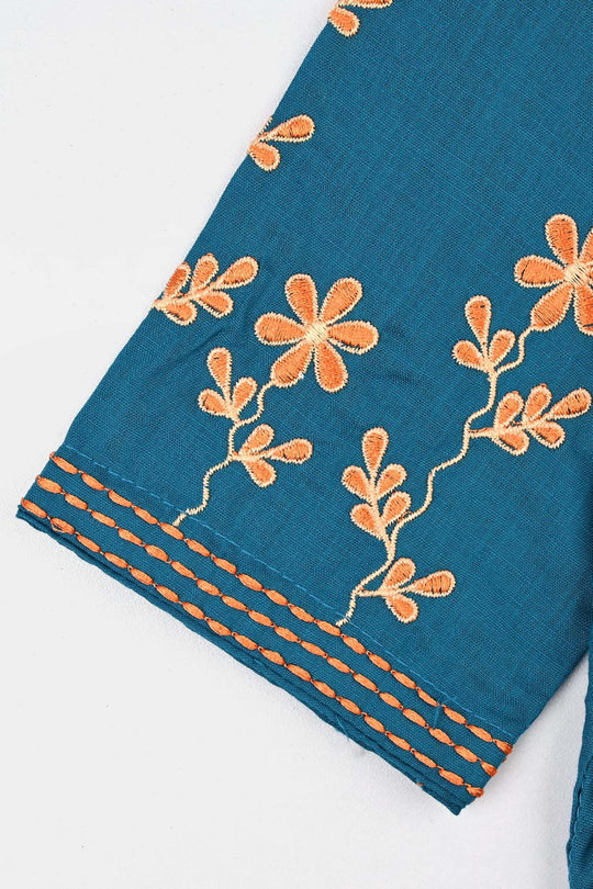 Girls Cotton Slub EMB 2 Pc Suit Noori-BLUE