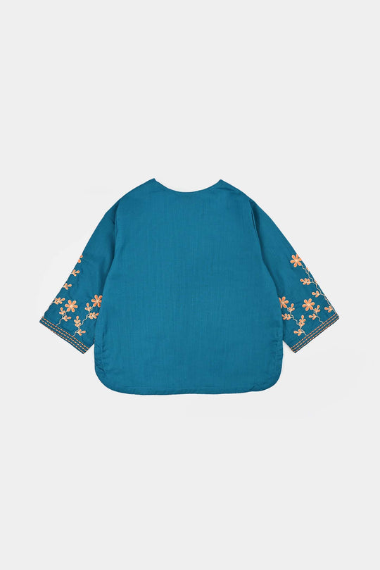 Girls Cotton Slub EMB 2 Pc Suit Noori-BLUE