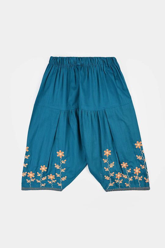 Girls Cotton Slub EMB 2 Pc Suit Noori-BLUE