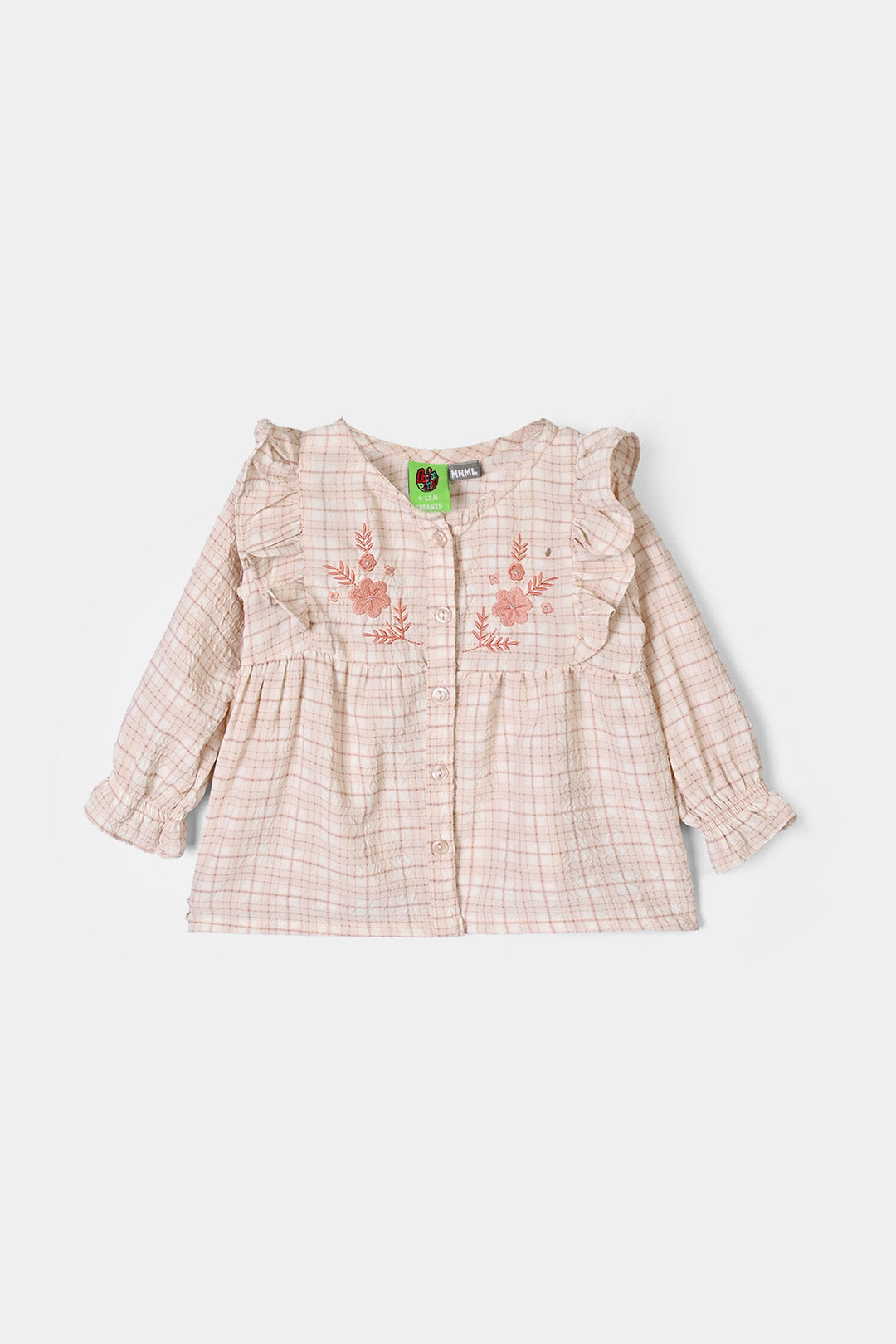 Infant Girls Poly Crinkle 2Pc Suit-CHECKERED-White.Brown.Check