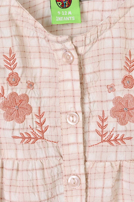 Infant Girls Poly Crinkle 2Pc Suit-CHECKERED-White.Brown.Check