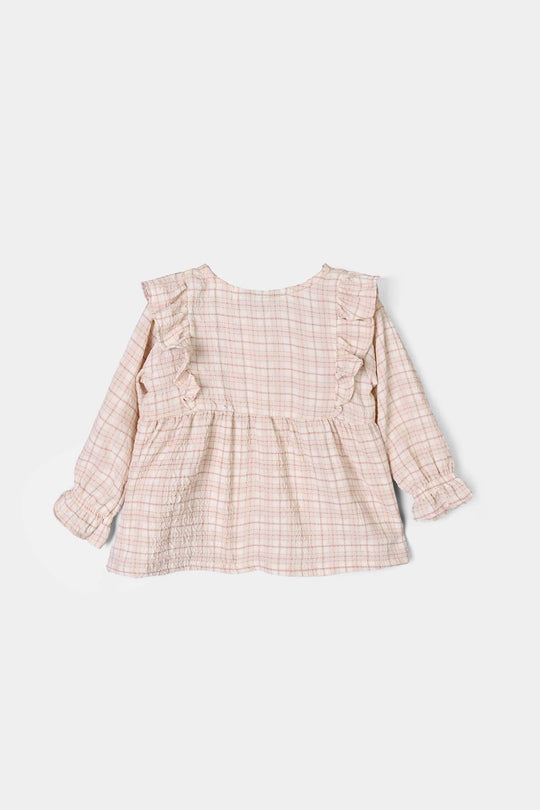 Infant Girls Poly Crinkle 2Pc Suit-CHECKERED-White.Brown.Check