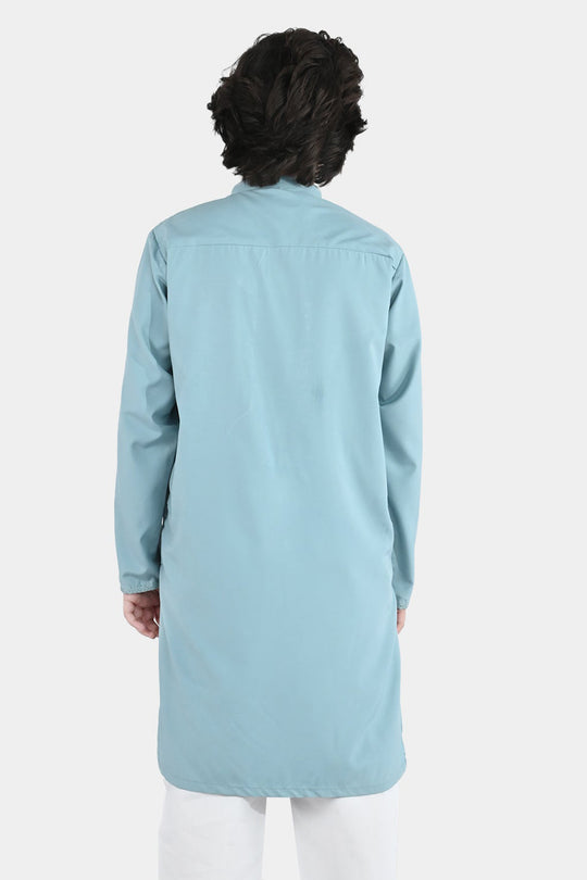 Boys Poly Viscose Embroidered Kurta (Pleasant) - Sky Grey