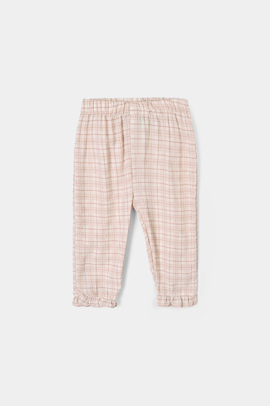 Infant Girls Poly Crinkle 2Pc Suit-CHECKERED-White.Brown.Check