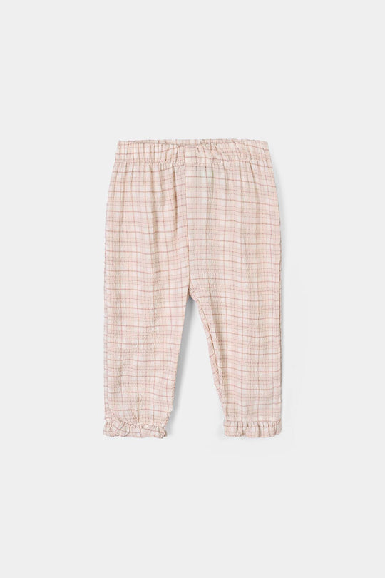 Infant Girls Poly Crinkle 2Pc Suit-CHECKERED-White.Brown.Check