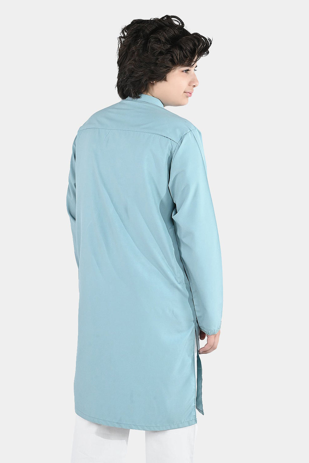 Boys Poly Viscose Embroidered Kurta (Pleasant) - Sky Grey