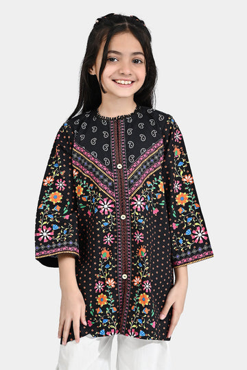 Girls Cotton Poplin Printed Kurti Rangreez-BLACK