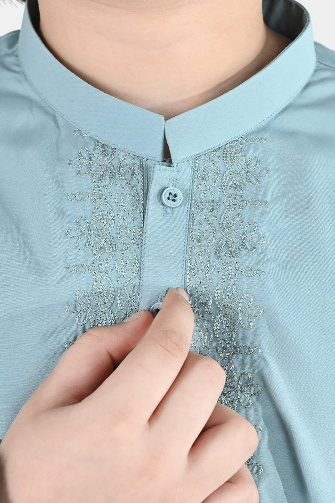 Boys Poly Viscose Embroidered Kurta (Pleasant) - Sky Grey
