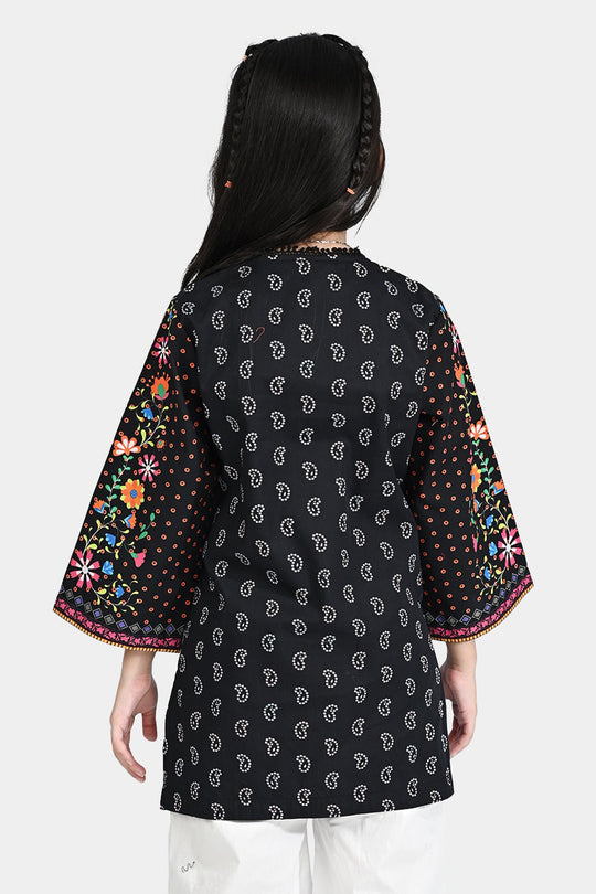 Girls Cotton Poplin Printed Kurti Rangreez-BLACK