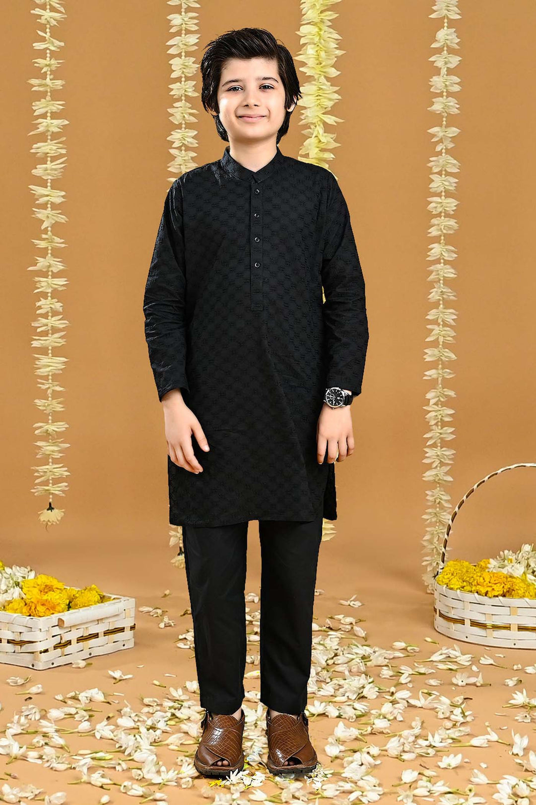 Boys Cotton Shalwar Suit (Chicken)-BLACK