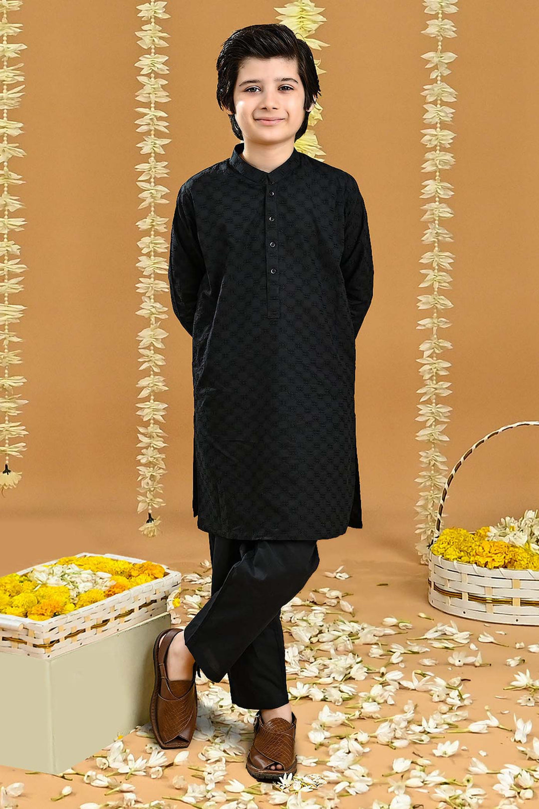 Boys Cotton Shalwar Suit (Chicken)-BLACK