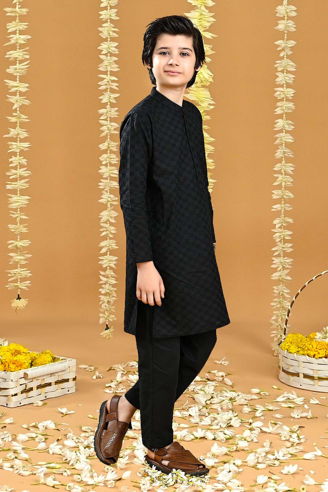 Boys Cotton Shalwar Suit (Chicken)-BLACK