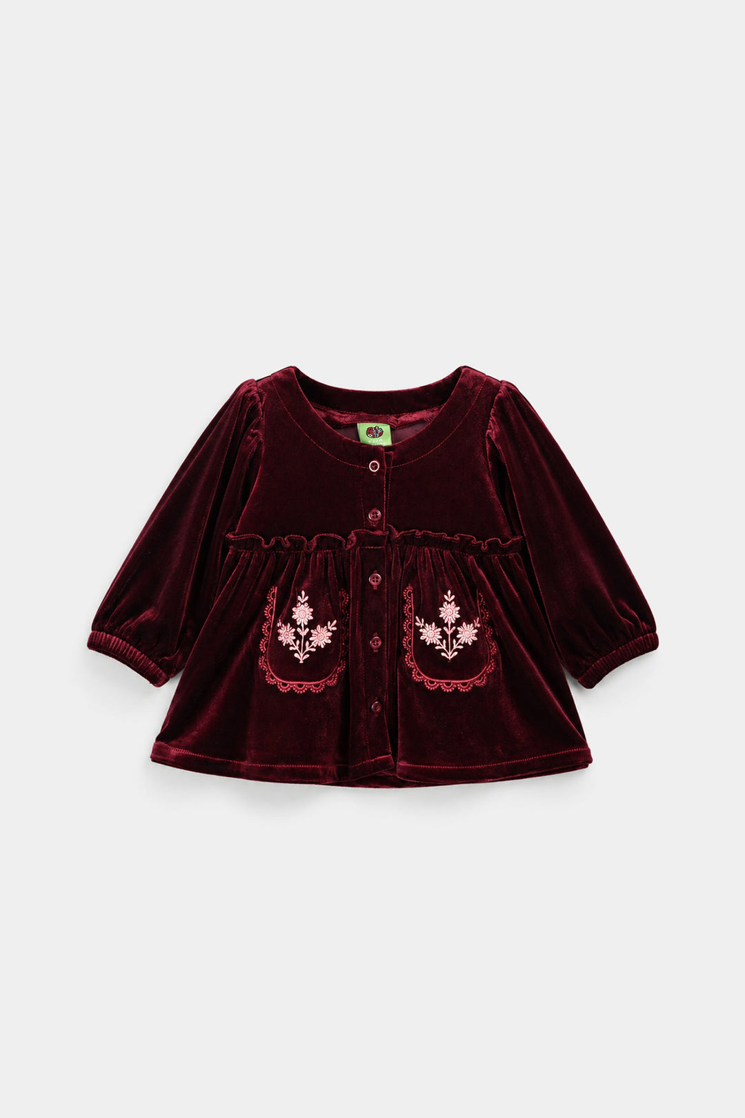 Infant Girls Velvet Emb Top Velvet Moss