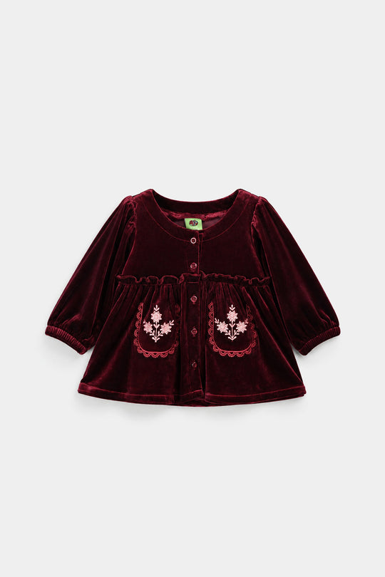 Infant Girls Velvet Emb Top Velvet Moss