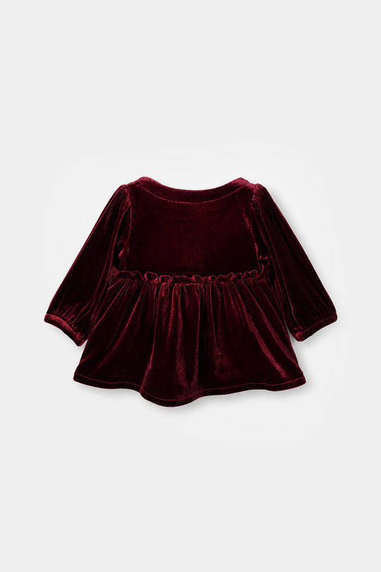 Infant Girls Velvet Emb Top Velvet Moss
