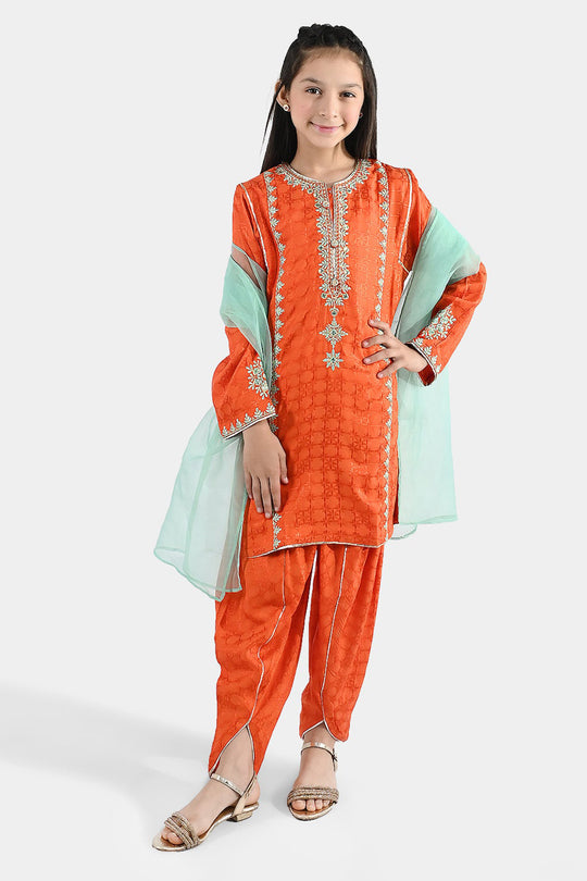 Girls Jacquard 3 Pcs Raqs - Rust