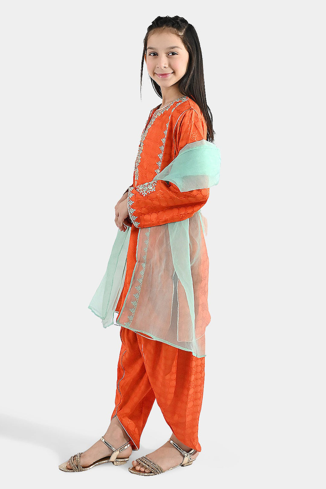 Girls Jacquard 3 Pcs Raqs - Rust